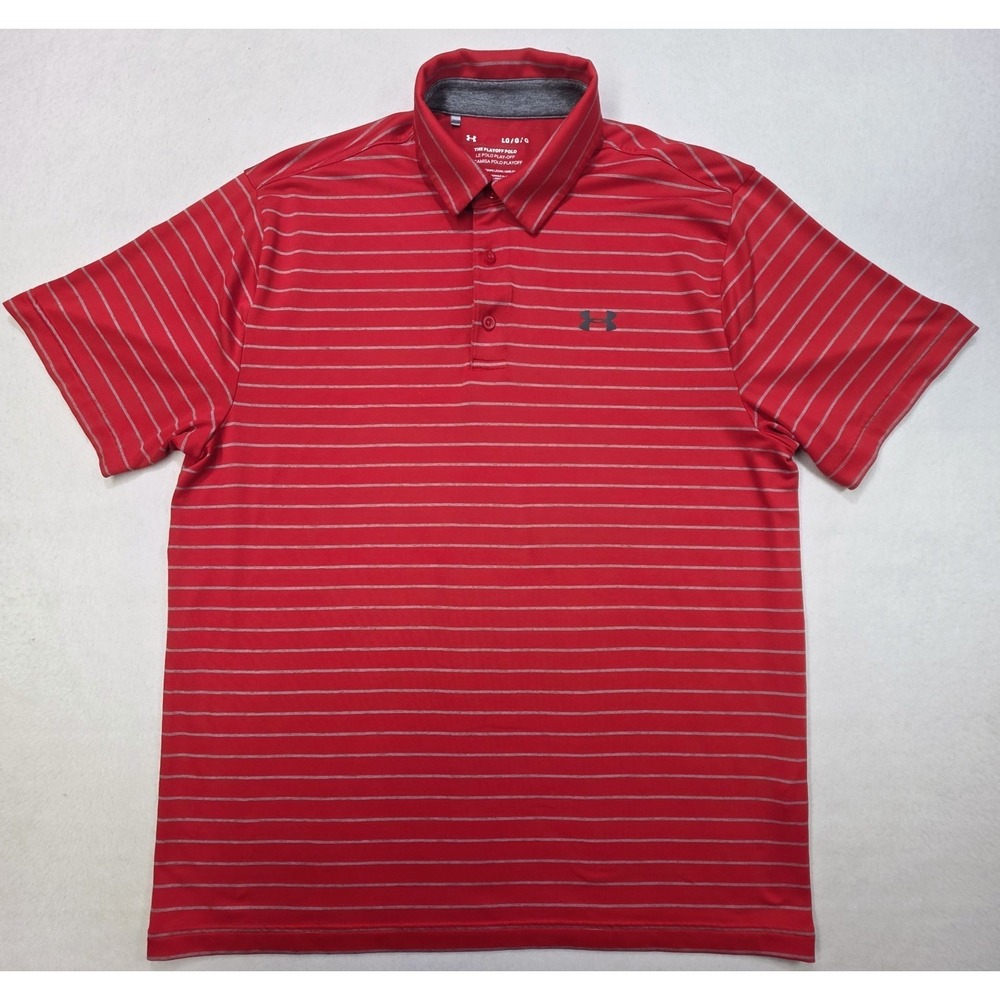 Under Armour The Playoff Polo Shirt Mens L LIMITED USE Red Gray Golf Stretch - Picture 2 of 8